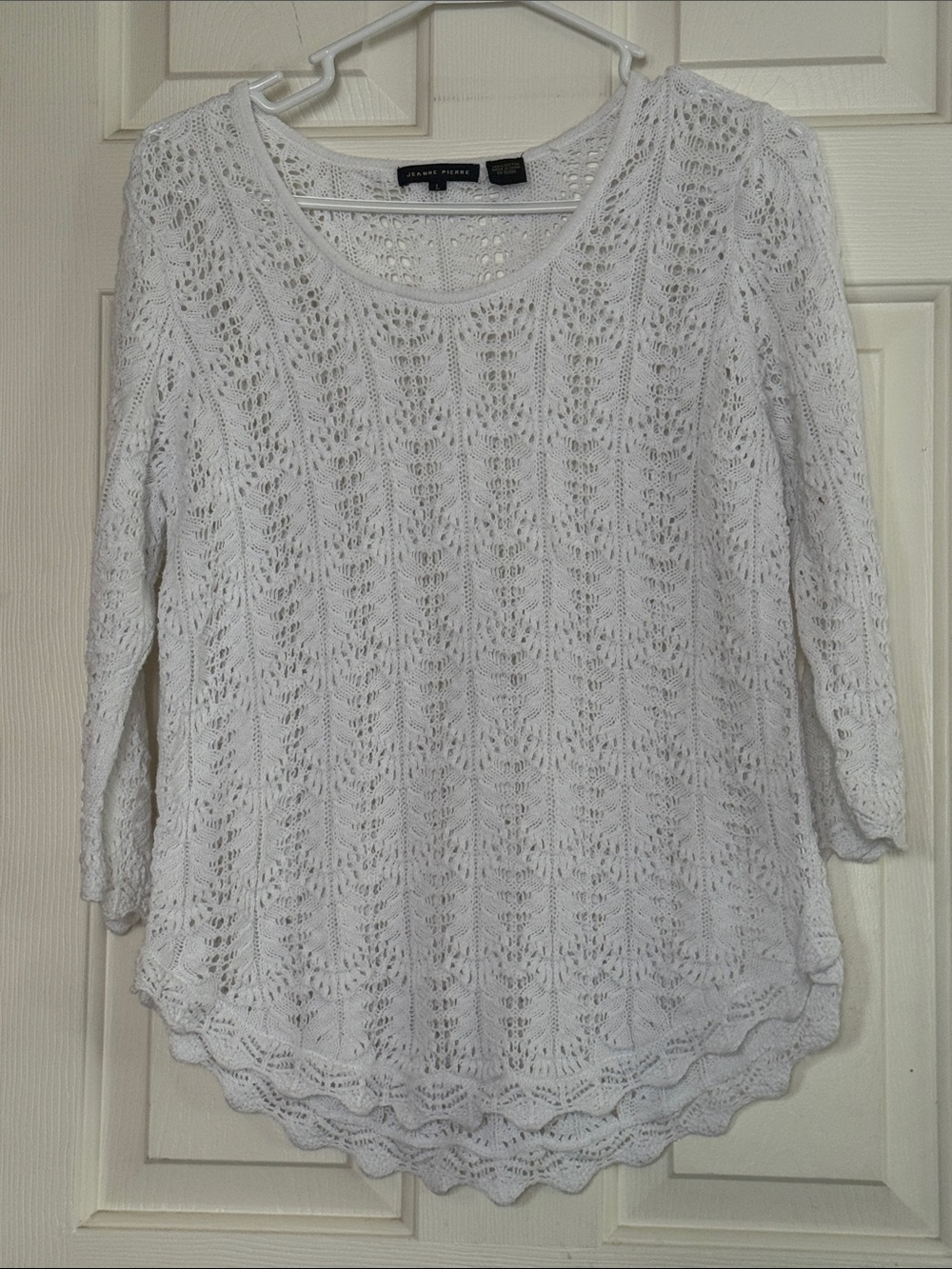 JEANNE PIERRE White Open-Knit Scoop Pullover 100% Cotton Crochet Boho Size L